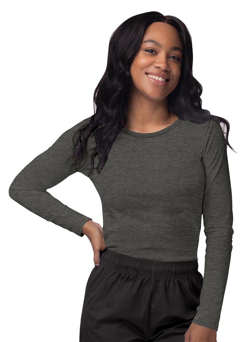 Sivvan Scrubs for Women - Long Sleeve Comfort Underscrub Tee - S8500 - Heather Charcoal - L - Image 1